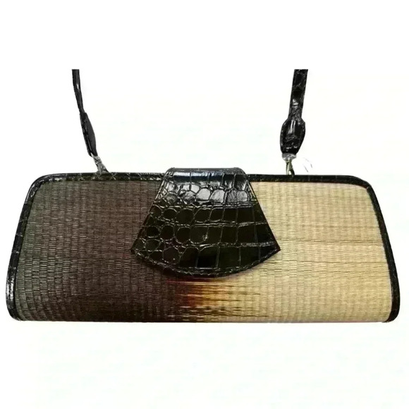 Le Sac Handmade Satchel Straw Leather Black Brown Cream - Picture 1 of 6